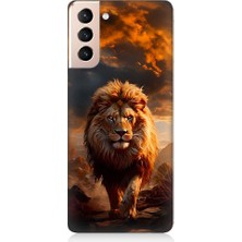 Teknomeg Samsung Galaxy S21 Uyumlu Yırtıcı Aslan Kral Desenli Silikon Kılıf