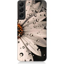 Teknomeg Samsung Galaxy S22 Plus Uyumlu Papatya ve Su Damlaları Desenli Silikon Kılıf