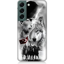 Teknomeg Samsung Galaxy S22 Uyumlu Atatürk Kurt ve Bayrak Desenli Silikon Kılıf