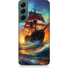 Teknomeg Samsung Galaxy S22 Uyumlu Kızıl Deniz Yelkenli Gemi Desenli Silikon Kılıf