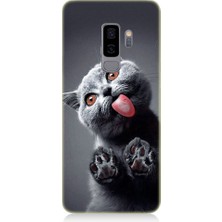 Teknomeg Samsung Galaxy S9 Plus Uyumlu Sevimli Boz Kedi Dili Desenli Silikon Kılıf