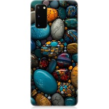 Teknomeg Samsung Galaxy S20 Plus Uyumlu Renkli Doğal Taşlar Desenli Silikon Kılıf