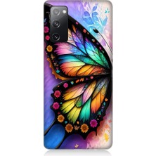 Teknomeg Samsung Galaxy S20 Fun Edition Uyumlu Renkli Kanatlı Kelebek Desenli Silikon Kılıf