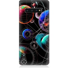 Teknomeg Samsung Galaxy S10 Plus Uyumlu Sci Fi Gezegenler ve Vektörler Desenli Silikon Kılıf