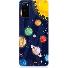 Teknomeg Samsung Galaxy S20 Plus Uyumlu Gezegenler ve Yıldız Haritası Desenli Silikon Kılıf
