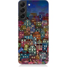 Teknomeg Samsung Galaxy S22 Plus Uyumlu Minyatür Evler ve Gece Desenli Silikon Kılıf