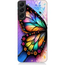 Teknomeg Samsung Galaxy S22 Plus Uyumlu Renkli Kanatlı Kelebek Desenli Silikon Kılıf