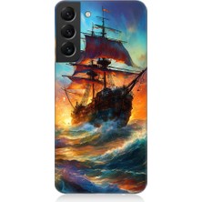 Teknomeg Samsung Galaxy S22 Plus Uyumlu Kızıl Deniz Yelkenli Gemi Desenli Silikon Kılıf