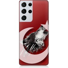 Teknomeg Samsung Galaxy S21 Ultra Edition Uyumlu Kurt ve Bayrak Desenli Silikon Kılıf