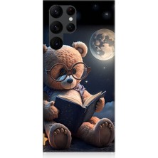 Teknomeg Samsung Galaxy S22 Ultra Uyumlu Kitap Okuyan Sevimli Ayı Tedy Desenli Silikon Kılıf