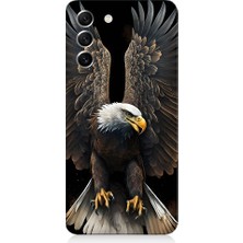 Teknomeg Samsung Galaxy S21 Fun Edition Uyumlu Beyaz Başlı Kara Kartal Desenli Silikon Kılıf