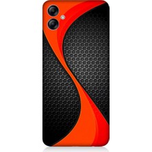 Teknomeg Samsung Galaxy A04E Uyumlu Turuncu Siyah Karbon Desenli Silikon Kılıf