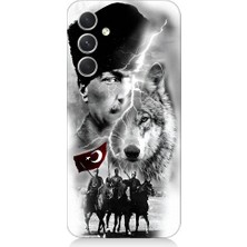 Teknomeg Samsung Galaxy A54 Uyumlu Atatürk Kurt ve Bayrak Desenli Silikon Kılıf