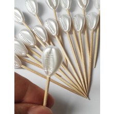 TM Tasarım Mağazası 30 Adet Dekoratif Büyük Deniz Kabuğu Inci Boncuklu Parti Kürdanı 6,5 cm - Inci 2 cm