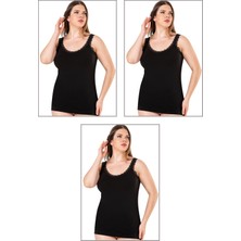 Özkan Underwear Özkan 26802 3'lü Paket Kadın Pamuklu Yakası Dantel Detaylı Kalın Askılı Esnek Rahat Büyük Beden Atlet