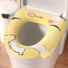 DouranShop Sarı Stil Sevimli Karikatür Kedi Klozet Kapakları Saplı Yumuşak Rahat Klozet Koltukları Paspaslar Sevimli Karikatür Kış Tuvalet Kapağı Dayanıklı (Yurt Dışından)