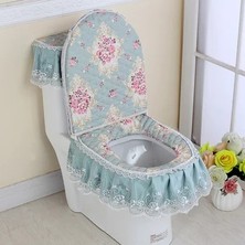 DouranShop No.20 Tarzı Dantel Tuvalet Kapağı Üç Parçalı Tuvalet Tozluk Kalınlaşmış Klozet Ev Klozet Ev Banyo Malzemeleri Seti (Yurt Dışından)