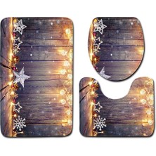 DouranShop Wd-22 Tarzı Noel Klozet Kapağı ve Banyo Paspas Ev Emici Kapı Paspasları Tuvalet Dekorasyon Halı Baskı Flanel Halı (Yurt Dışından)