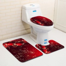 DouranShop Wd-22 Tarzı Noel Klozet Kapağı ve Banyo Paspas Ev Emici Kapı Paspasları Tuvalet Dekorasyon Halı Baskı Flanel Halı (Yurt Dışından)