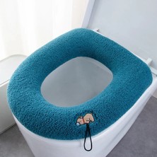 DouranShop Mavi Stil Closestool Saplı Mat Evrensel Yumuşak Yıkanabilir Banyo Yastık Karikatür Kalın Dolgu Klozet Kapağı Dört Mevsim Basit (Yurt Dışından)