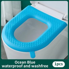 DouranShop Mavi Stil Su Geçirmez Klozet Minderi Banyo Aksesuarları Silikon Dört Mevsim Ev Yıkanabilir Macun Köpük Tuvalet Kapağı (Yurt Dışından)
