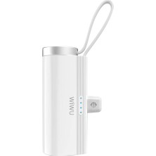 Wiwu Mini Powerbank Type-C Pd Wiwu WI-W026 Capsule Serisi 2in1 Taşınabilir Standlı Askılı 5000MAH Beyaz