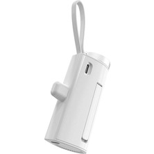 Wiwu Mini Powerbank Type-C Pd Wiwu WI-W026 Capsule Serisi 2in1 Taşınabilir Standlı Askılı 5000MAH Beyaz