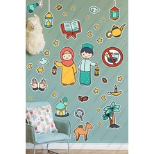 Mıgnatıs Elinde Fener Tutan Çocuklar Ramazan Sticker Seti - Ramazan Ayı Temalı Cam Duvar Süsleri Çocuk Odası