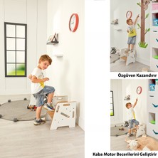 Minera Çocuk / Yetişkin Montessori Ahşap Basamak, Yükseltici, Tabure / Beyaz + Naturel