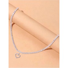 X-lady Accessories Gümüş Renk Kalpli Model Su Yolu Yeni Sezon Vip Zirkon Abiye Kolye - 2410