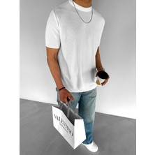 Abluka Online Erkek Regular Fit Bisiklet Yaka Esnek Triko T-Shirt Ekru