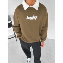Abluka Online Erkek Oversize Polo Yaka Sweatshirt Vizon