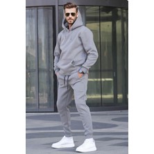 Yakamel Erkek Gri 3 Iplik Şardonlu Eşofman Takımı Konforlu ve Şık Tasarım