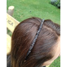 ByMerve Siyah Kum Boncuk Kaplı Taç - Parlak ve Rahat Saç Aksesuarı