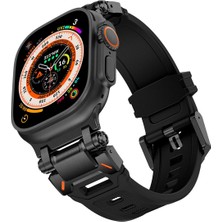 AktarMobile Apple Watch Ultra / Ultra 2 49 mm Uyumlu Titanyum Aksamlı Silikon Kordon Luxury Premium Kayış