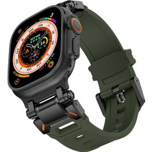 AktarMobile Apple Watch Ultra / Ultra 2 49 mm Uyumlu Titanyum Aksamlı Silikon Kordon Luxury Premium Kayış