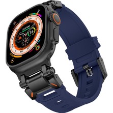 AktarMobile Apple Watch Ultra / Ultra 2 49 mm Uyumlu Titanyum Aksamlı Silikon Kordon Luxury Premium Kayış