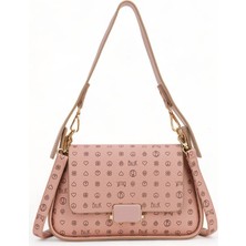 Bilik Deri Monogram Pembe Kadın Omuz Çantası Riv 122-MN