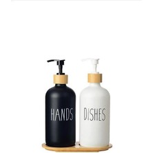 altabi Cam Sıvı Sabunluk Deterjanlık 2li Bambu Tepsili