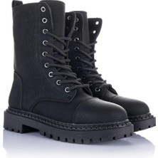 Getcho Rocco Kadın Kalın Tabanlı Siyah Postal Bot