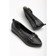 Dilimler Ayakkabı Cilt Tokalı Termo Taban Siyah Kadın Babet