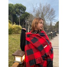 Gülgel Siyah-Kırmızı Polar Şal Atkı Omuz Şalı Cafe,restaurant,otel Şalı