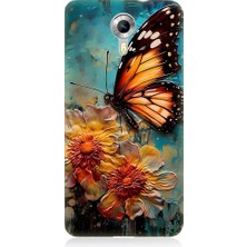 Teknomeg General Mobile Discovery 4g Uyumlu Altın Kelebek ve Papatya Desenli Silikon Kılıf