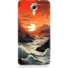 Teknomeg General Mobile Discovery 4g Uyumlu Deniz Dağ ve Gün Batımı Desenli Silikon Kılıf