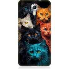 Teknomeg General Mobile Discovery 4g Uyumlu Renkli Sevimli Kedi Yüzleri Desenli Silikon Kılıf