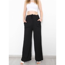 Hira Fashion Kadın Siyah Beli Lastikli Palazzo Pantolon