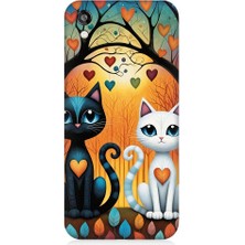 Teknomeg Huawei Honor 8s Uyumlu Aşık Siyah ve Beyaz Kediler Desenli Silikon Kılıf