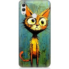 Teknomeg Huawei Honor 10 Lite Uyumlu Meraklı Şapşik Kedi Desenli Silikon Kılıf