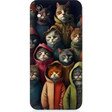 Teknomeg Huawei Honor 8s Uyumlu Kapşonlu Kediler Desenli Silikon Kılıf