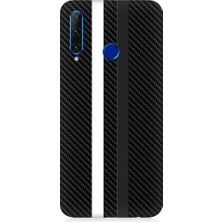 Teknomeg Huawei Honor 20 Lite Uyumlu Siyah Beyaz Karbon Motif Desenli Silikon Kılıf